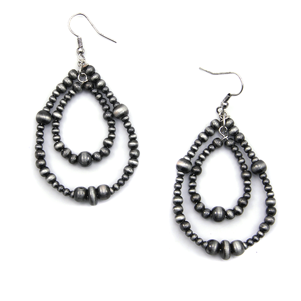 Treasure bead dangle tear drop earrings silver