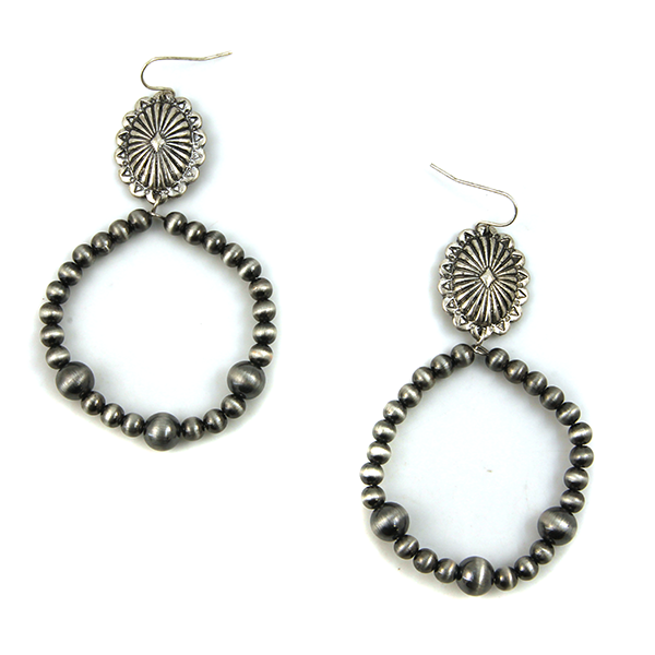 Silver bead hoop dangle earrings