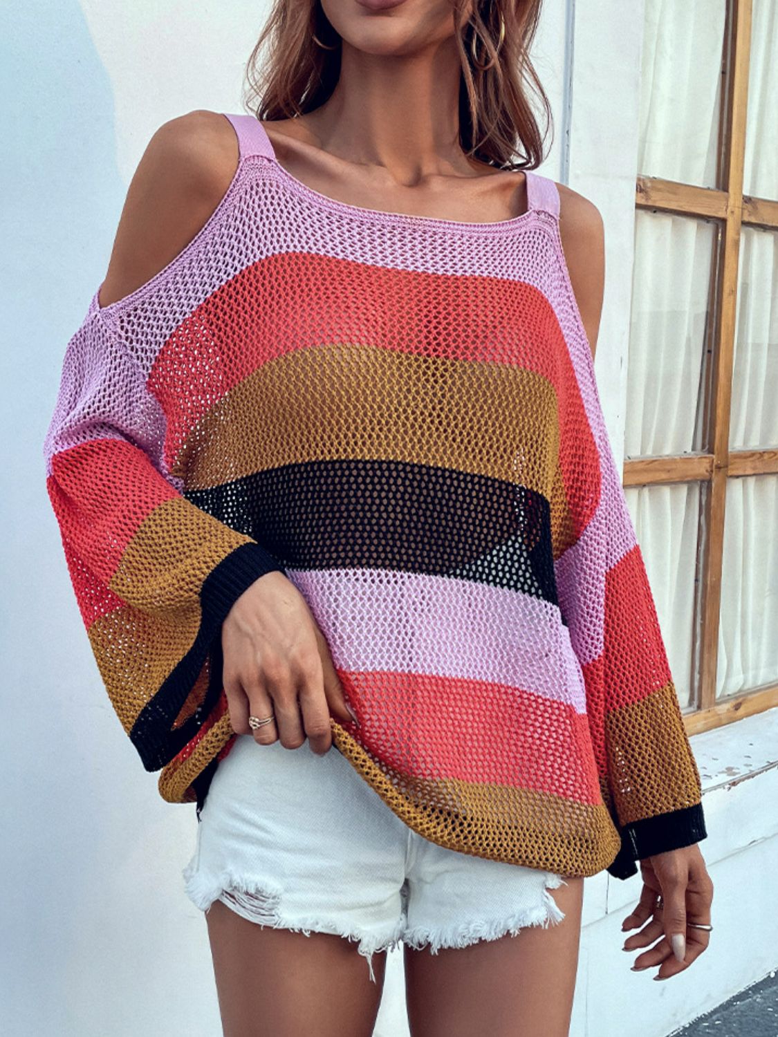 Striped Cold-Shoulder Sweater