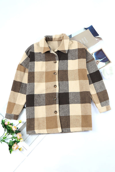 Plaid Dropped Shoulder Pocketed Shirt Jacket