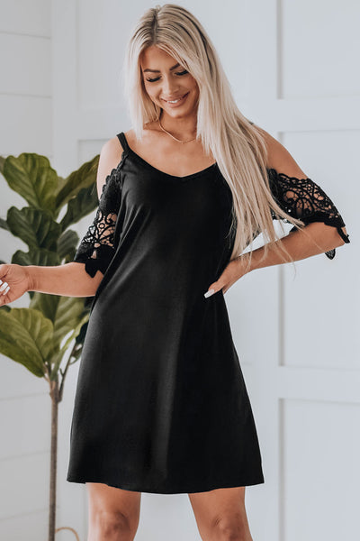 Spliced Lace Cold-Shoulder Mini Dress