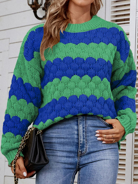 Striped Ribbed Trim Dropped Shoulder Sweater