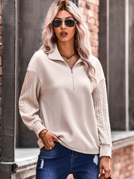 Quarter Zip Dropped Shoulder Spliced Sweatshirt