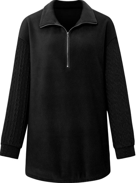 Quarter Zip Dropped Shoulder Spliced Sweatshirt