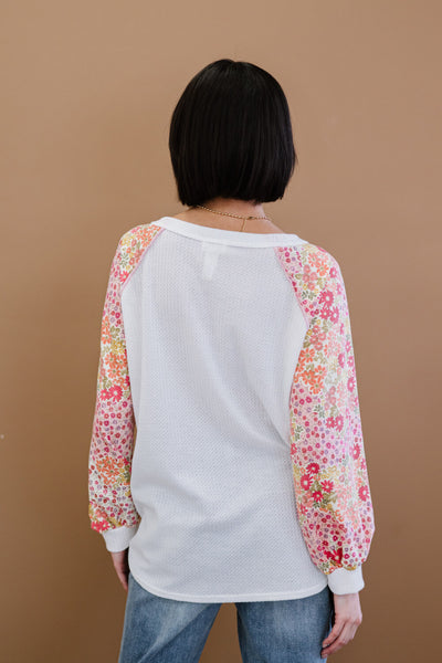 BiBi Blossom Babe Floral Waffle Knit Baseball Henley