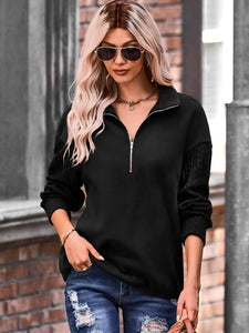 Quarter Zip Dropped Shoulder Spliced Sweatshirt