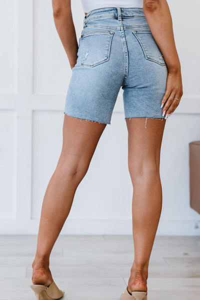 Judy Blue Hallie Full Size Mid-Length Denim Patch Shorts