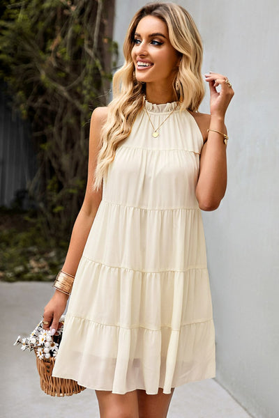 Tie Back Ruffle Collar Tiered Dress