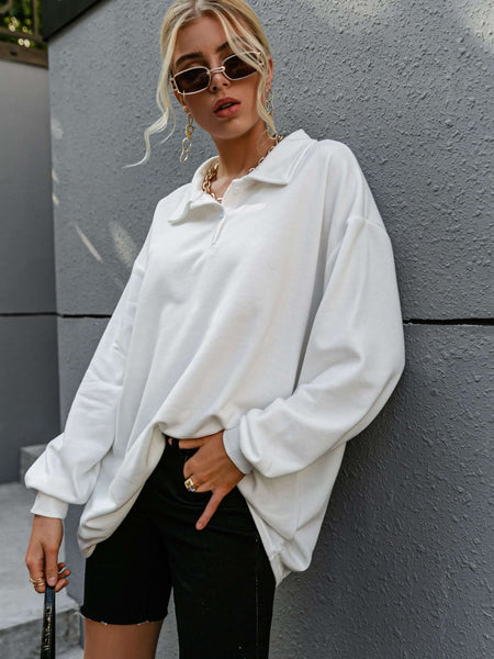 Buttoned Dropped Shoulder Sweatshirt