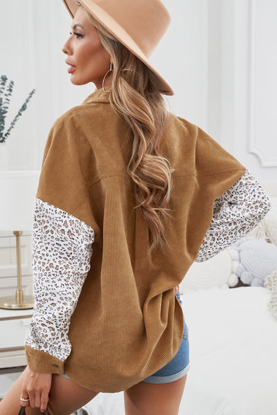 Leopard Corduroy Dropped Shoulder Jacket