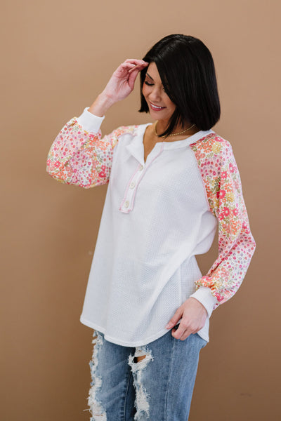 BiBi Blossom Babe Floral Waffle Knit Baseball Henley