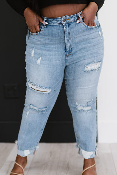 RISEN Taking It Easy Full Size Run Distressed Straight Leg Jeans