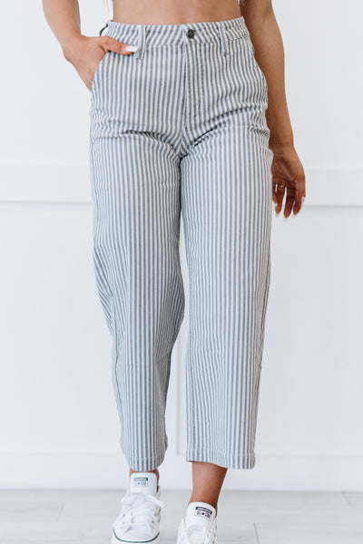 Kancan Emerson Pinstripe Wide Leg Cropped Jeans