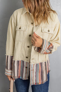 Striped Frayed Hem Corduroy Jacket