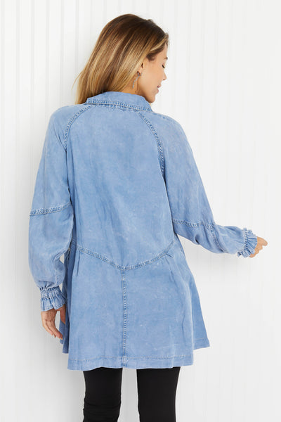 Zenana Sunflower Fields Full Size Chambray Button-Up Swing Tunic