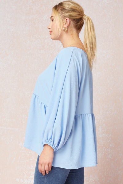 Plus Size Baby Blue V-Neck Babydoll Top