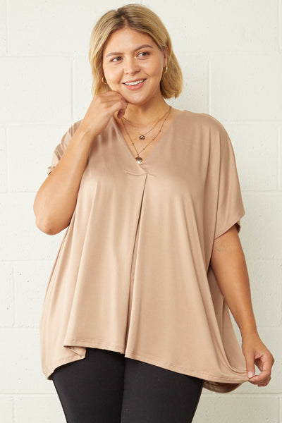 Plus Size Tan V-Neck Knit Top