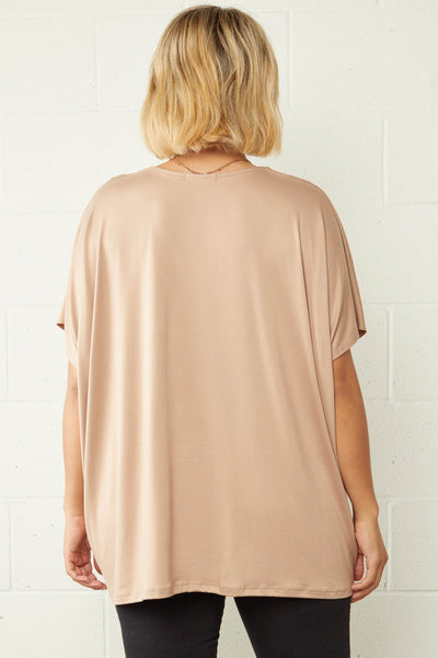 Plus Size Tan V-Neck Knit Top