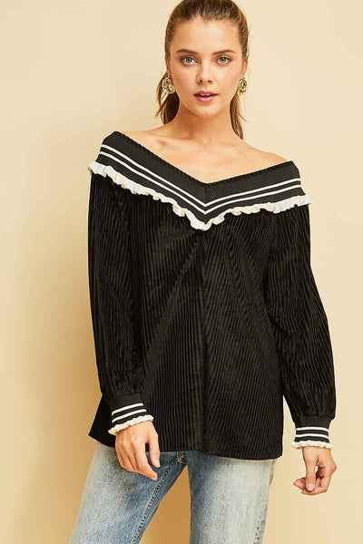 Black V Neck Velvet Top