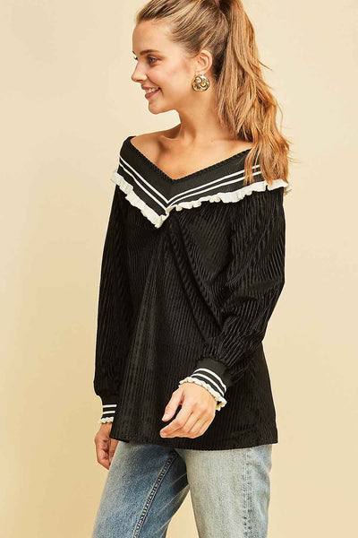 Black V Neck Velvet Top