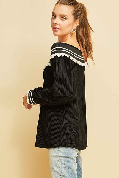 Black V Neck Velvet Top
