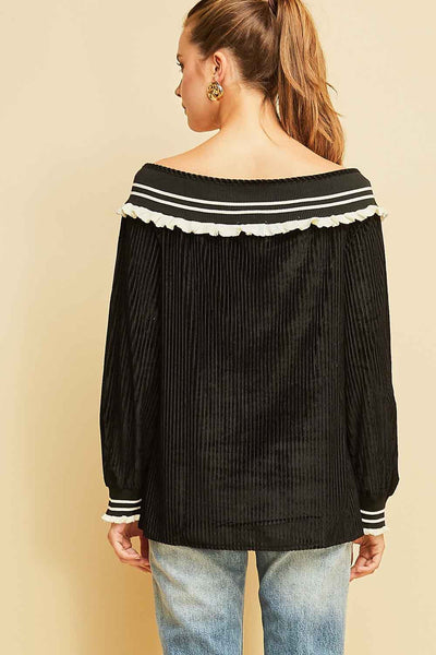 Black V Neck Velvet Top