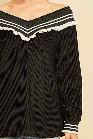 Black V Neck Velvet Top