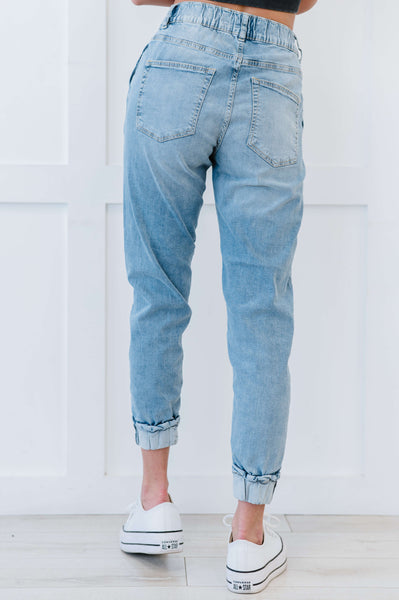 Muselooks Distressed Elastic Waist Cuffed Denim Joggers