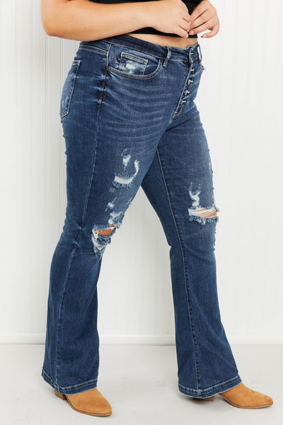 Judy Blue Ophelia Full Size Mid-Rise Destroyed Flare Jeans