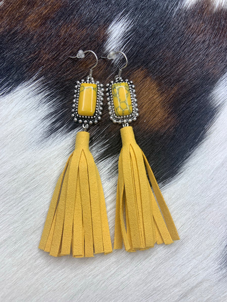 Navajo tassel dangle fishhook earrings mustard gold