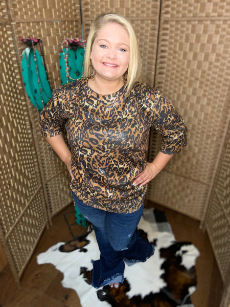 Leopard Sequin Short Sleeve Top