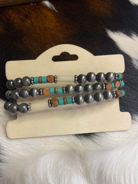 Icon Collection Navajo western bead silver turquoise Bracelet stack