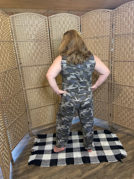 CAMOUFLAGE SLEEVELESS JOGGER JUMPSUIT WITH POCKETS