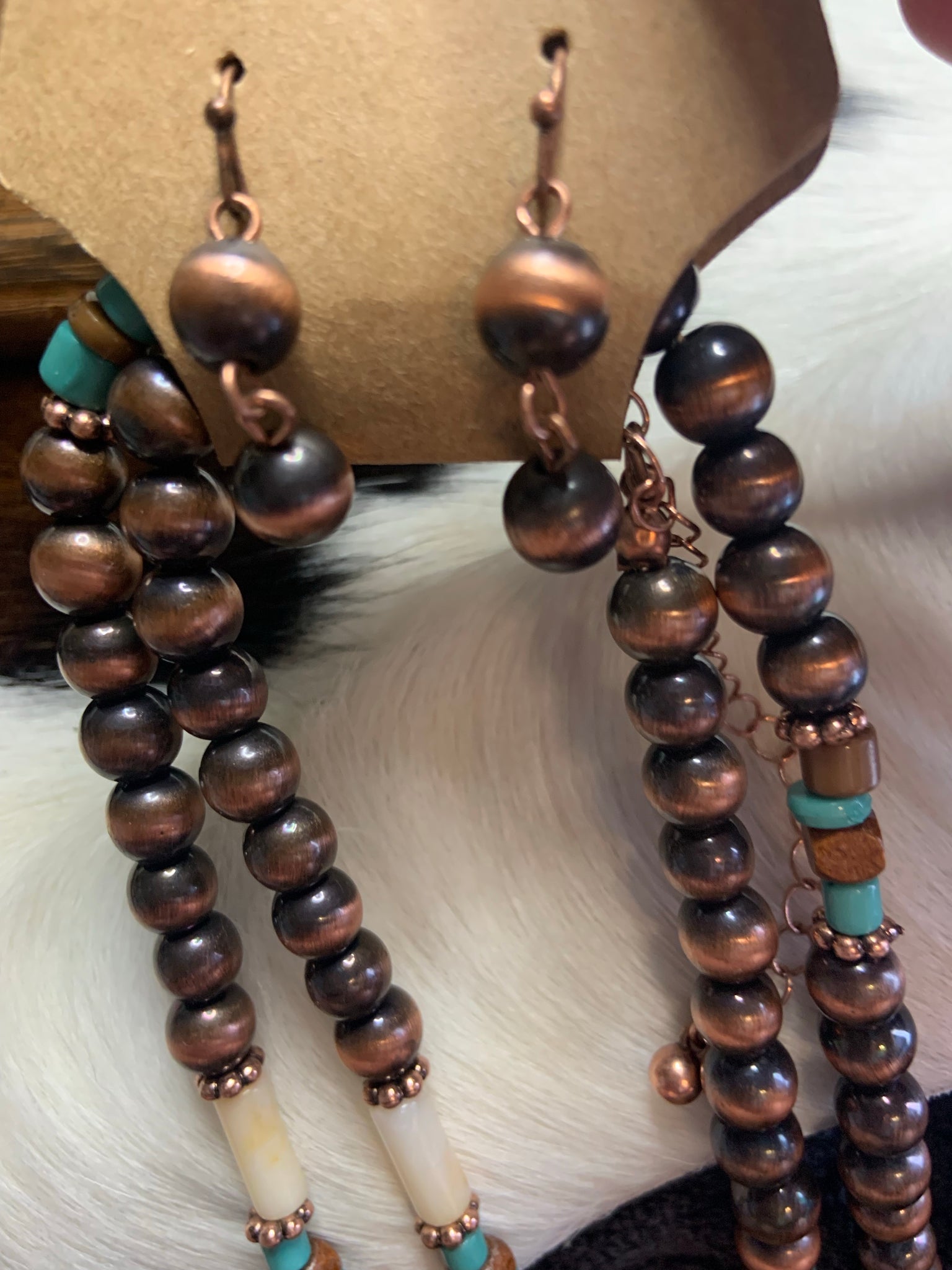 Navajo western bead copper turquoise necklace and earrings