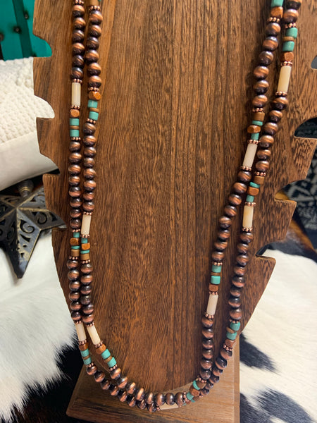 Navajo western bead copper turquoise necklace and earrings