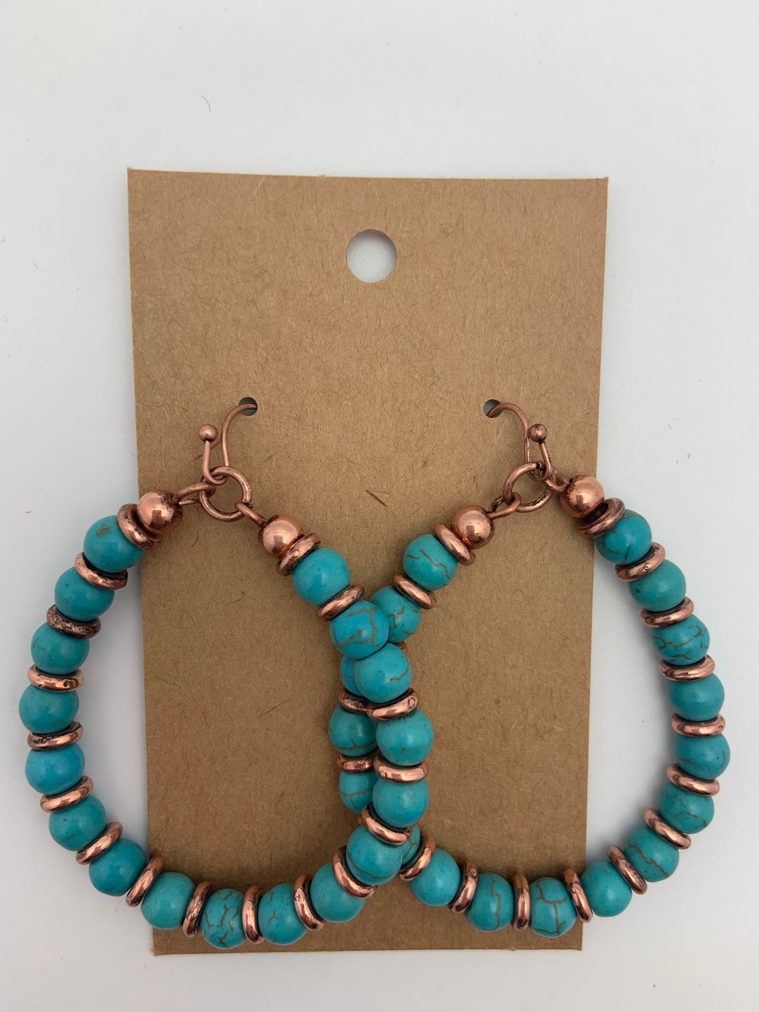 Icon Collection tear drop bead hoop dangle earrings turquoise copper