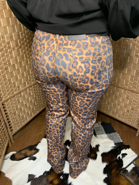 Women's Paneled Leopard Jeans With Rhinestones