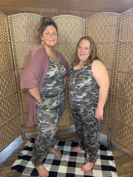 CAMOUFLAGE SLEEVELESS JOGGER JUMPSUIT WITH POCKETS