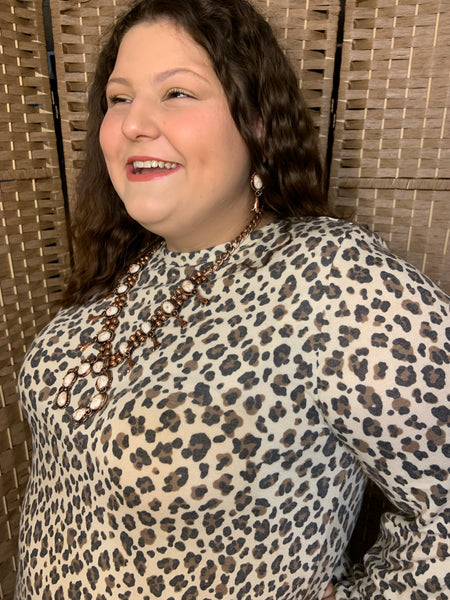 Plus Size Animal Print Balloon Sleeve Dress