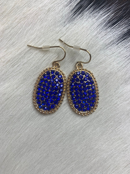 Oval Rhinestone Earrings Gold Blue