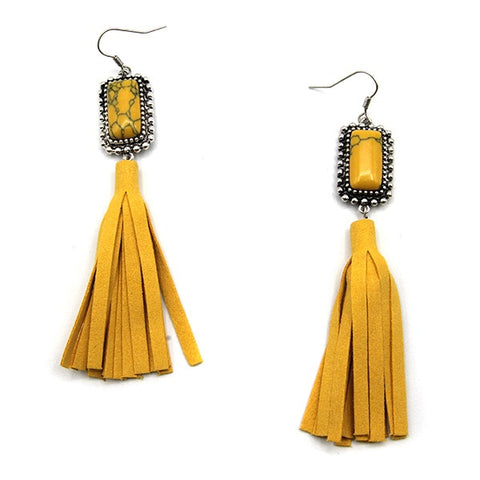 Navajo tassel dangle fishhook earrings mustard gold