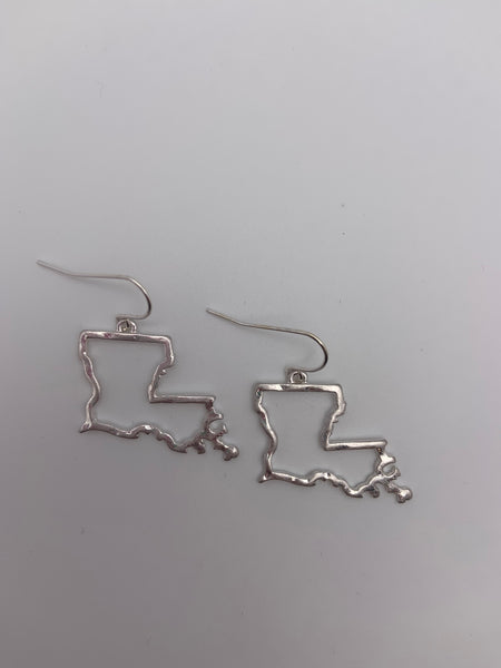 Crystal Avenue Louisiana state outline silver earrings