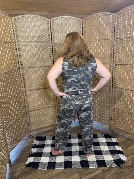 CAMOUFLAGE SLEEVELESS JOGGER JUMPSUIT WITH POCKETS