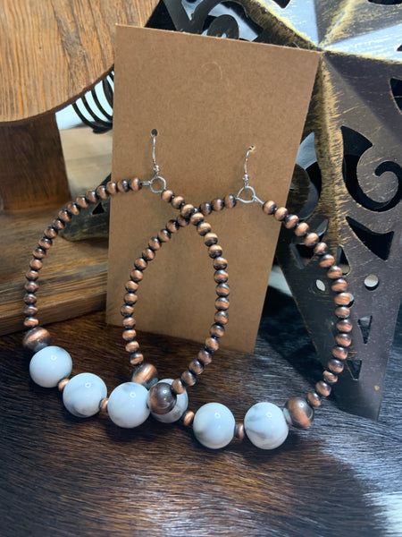 Copper Hoop Bead Earring with White Marble Beads