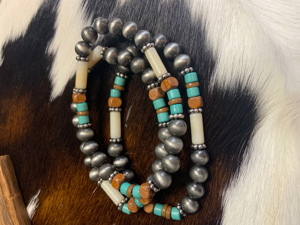 Icon Collection Navajo western bead silver turquoise Bracelet stack