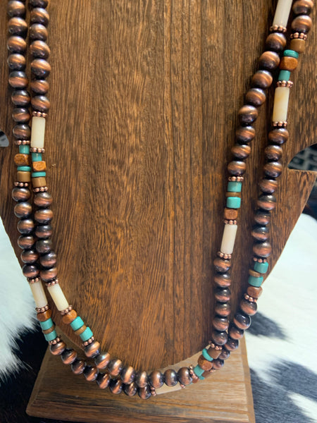 Navajo western bead copper turquoise necklace and earrings