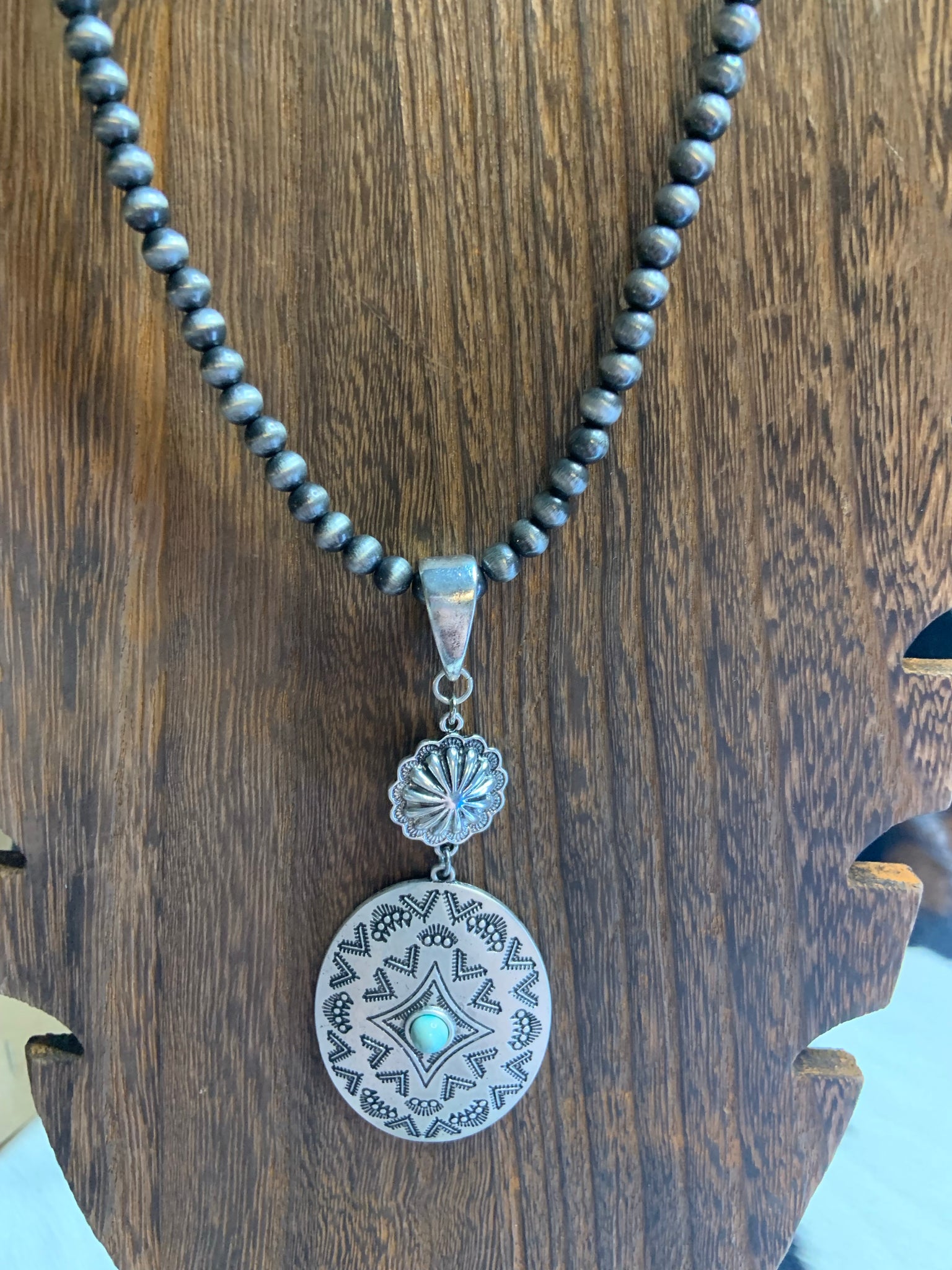 Natural Turquoise Concho Necklace