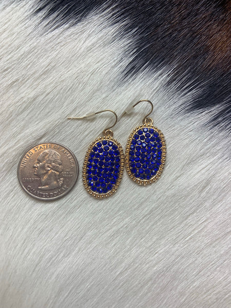 Oval Rhinestone Earrings Gold Blue