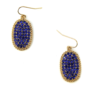 Oval Rhinestone Earrings Gold Blue