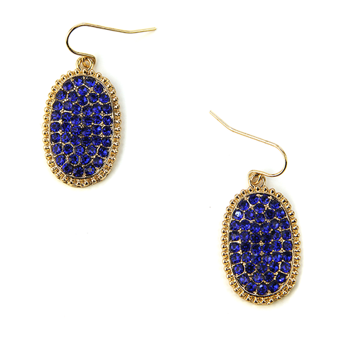 Oval Rhinestone Earrings Gold Blue